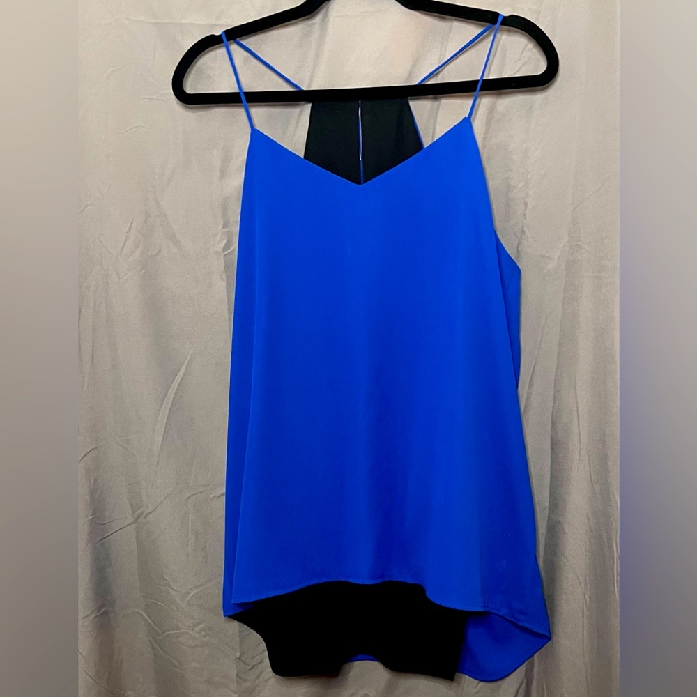 Reversible royal blue and black v-neck flowy top